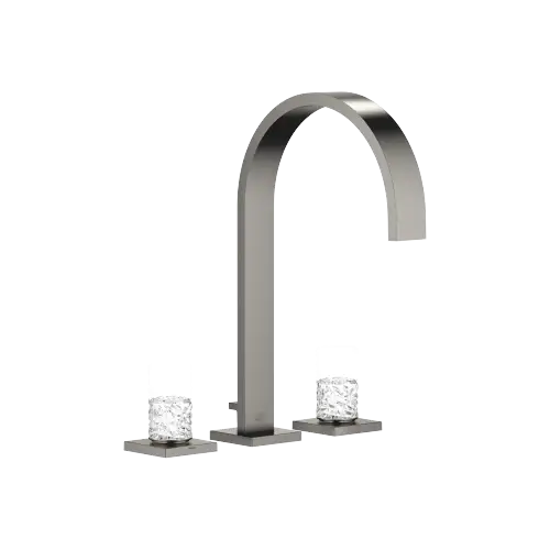 MEM Three-hole basin mixer with pop-up waste Glass Design ICE small - Brushed Dark Platinum - Set containing 3 articles