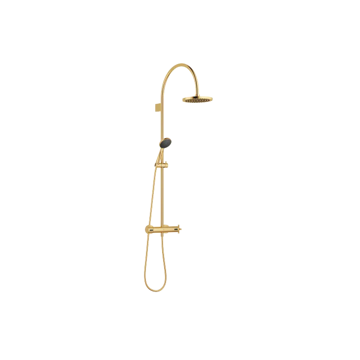 TARA Batería de ducha con termostato de ducha 220 mm - Latón cepillado (Oro 23k) - Set que contiene 2 artículos