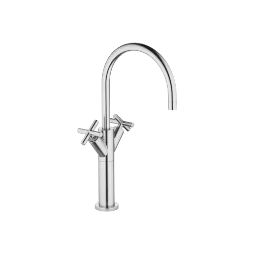 TARA Single-hole basin mixer with raised base without pop-up waste - Brushed Chrome - 22 533 892-93