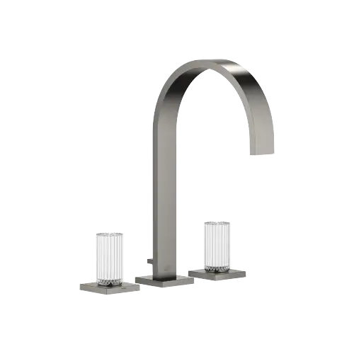 MEM Mélangeur lavabo à 3 trous avec garniture d'écoulement Glass Design CLIVIA medium - Dark Platinum brossé - Set contenant 3 articles