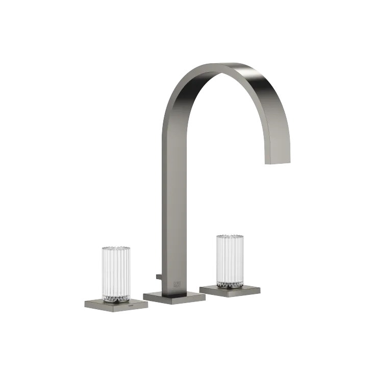 MEM Three-hole basin mixer with pop-up waste Glass Design CLIVIA medium - Brushed Dark Platinum - Set containing 3 articles