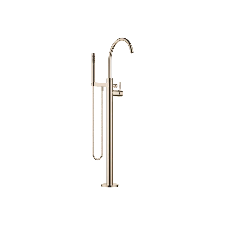 Single-lever bath mixer with stand pipe for free-standing assembly with hand shower set - Champagne (22kt Gold) - 25 863 661-47