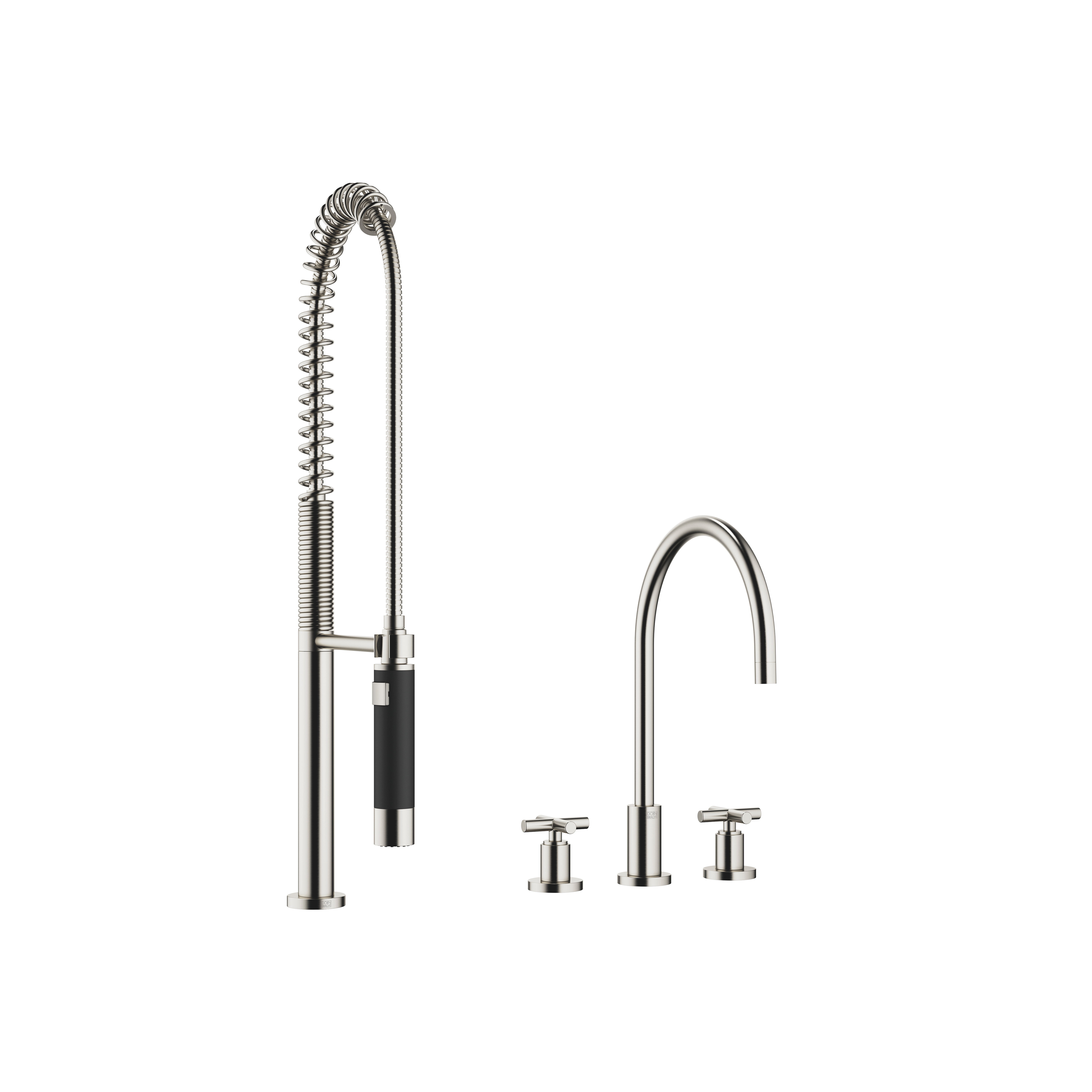 TARA Brushed Platinum : Three-hole mixer with Profi spray set