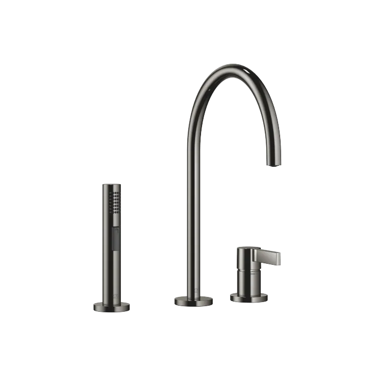 TARA ULTRA Two-hole mixer with individual rosettes with rinsing spray set - Dark Chrome - Set containing 2 articles