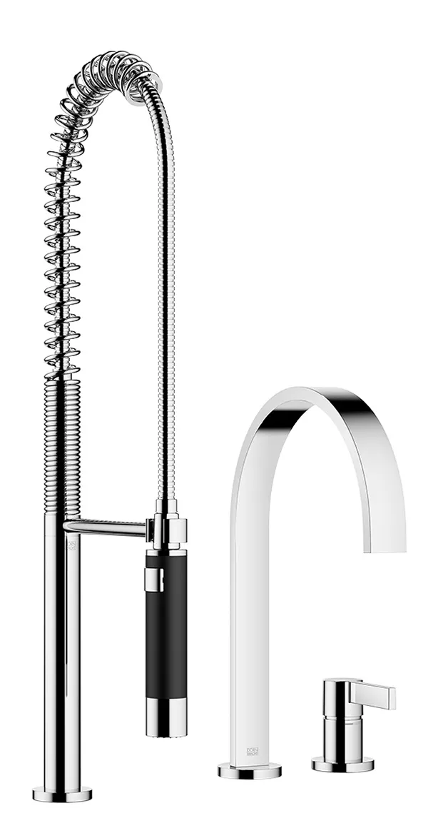 MEM Two-hole mixer with individual flanges with Profi spray set - Dark Chrome - Set containing 2 articles