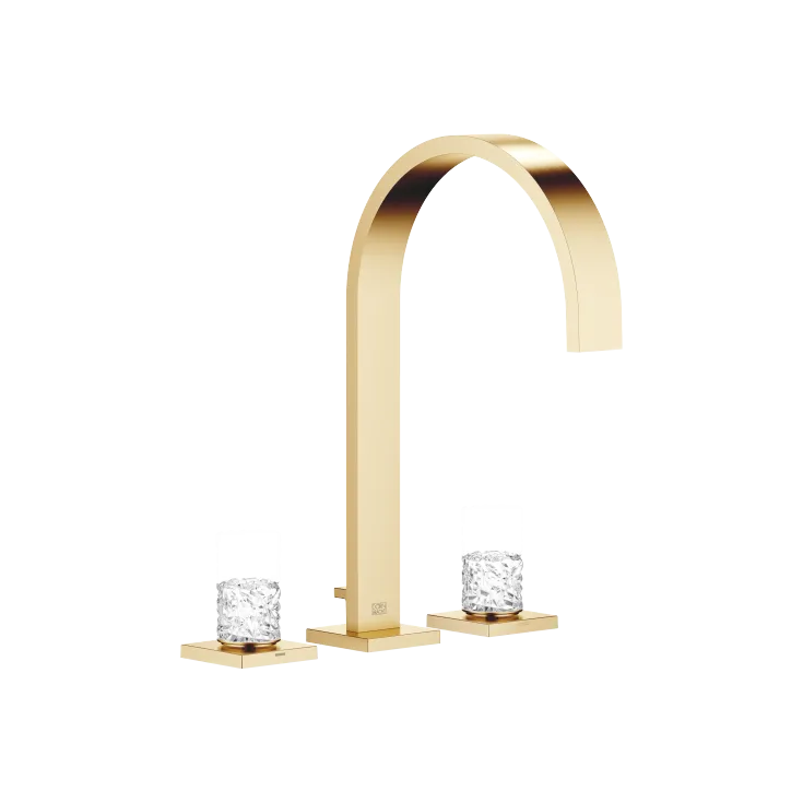 MEM Batería americana de lavabo con válvula automática Glass Design ICE small - Latón cepillado (Oro 23k) - Set que contiene 3 artículos