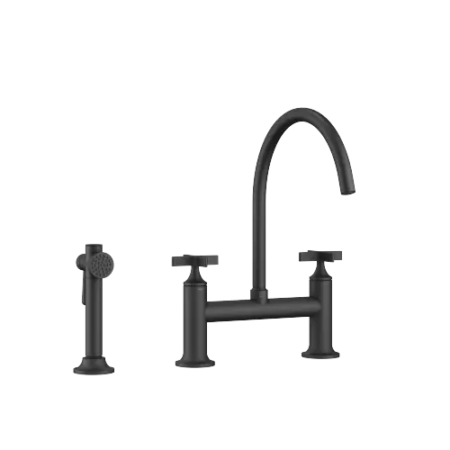VAIA Two-hole bridge mixer with rinsing spray set - Matte Black - Set containing 2 articles