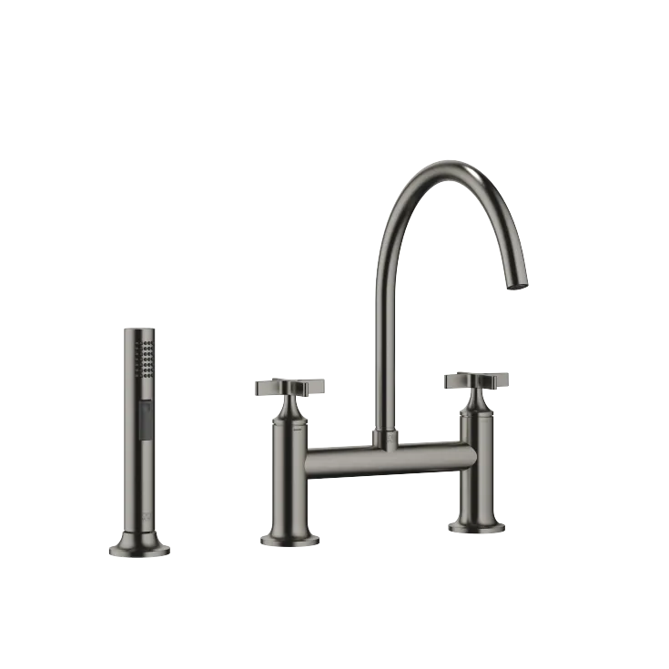 VAIA Two-hole bridge mixer with rinsing spray set - Brushed Dark Platinum - Set containing 2 articles