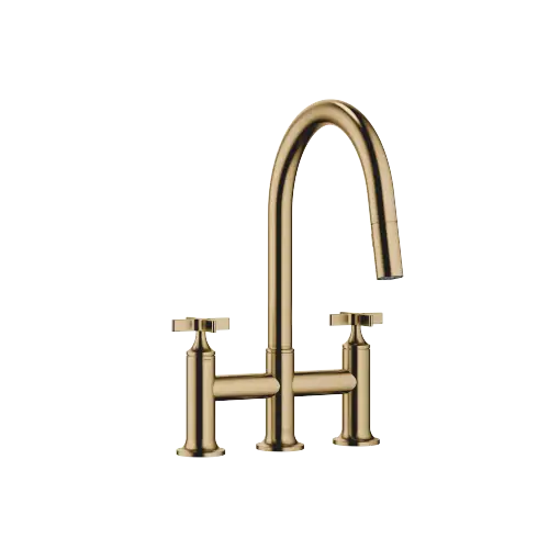 VAIA Three-hole bridge mixer Pull-down with spray function - Brushed Dark Brass (PVD) - 19 875 809-39 0010