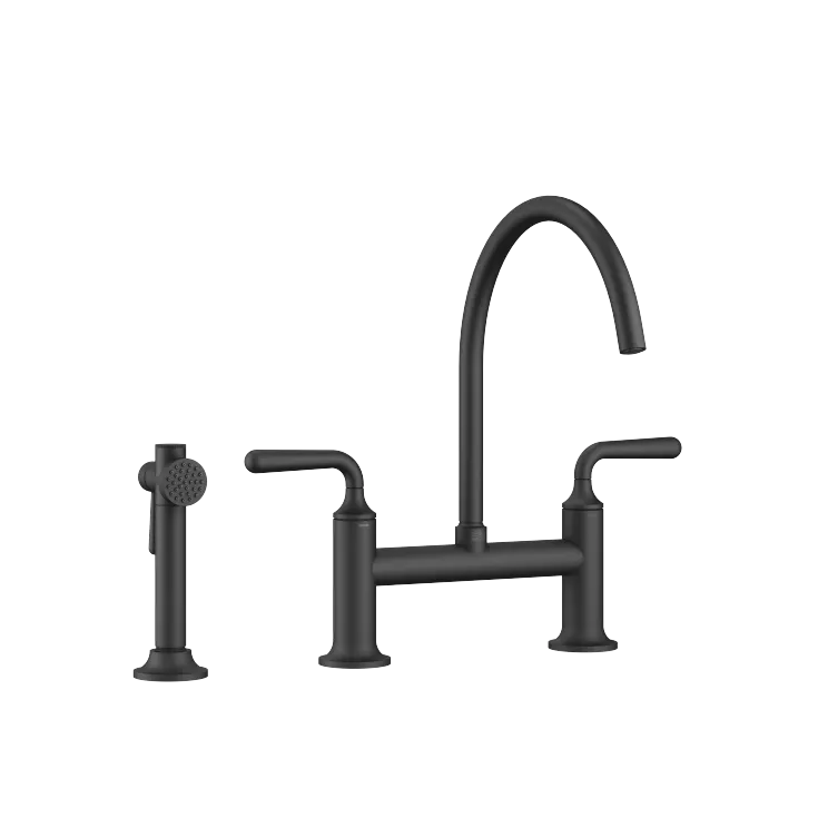 VAIA Two-hole bridge mixer with side spray set - Matte Black - Set containing 2 articles