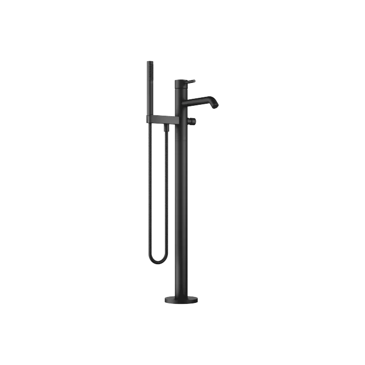 META Single-lever bath mixer with stand pipe for free-standing assembly with hand shower set - Matte Black - 25 863 660-33