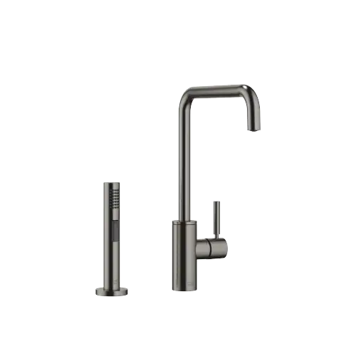 META SQUARE Single-lever mixer with rinsing spray set - Brushed Dark Platinum - Set containing 2 articles