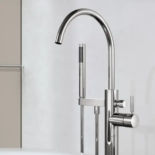 Single-lever tub mixer with stand pipe for freestanding installation with hand shower set - Champagne (22kt Gold) - 25 863 661-47