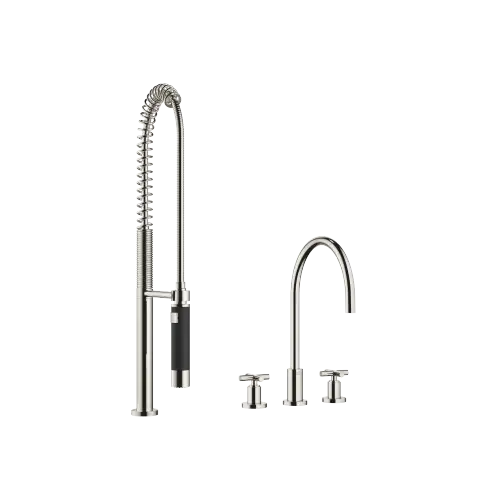 TARA Three-hole mixer with profi spray set - Platinum - Set containing 2 articles