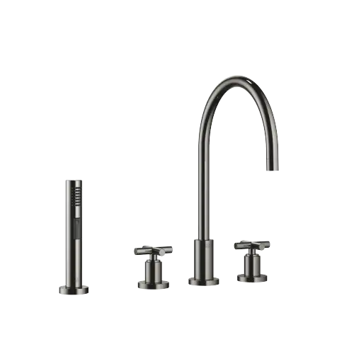 TARA Three-hole mixer with rinsing spray set - Dark Chrome - Set containing 2 articles
