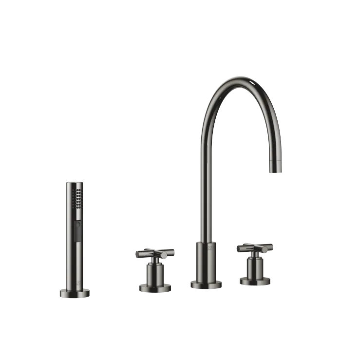 TARA Three-hole mixer with rinsing spray set - Dark Chrome - Set containing 2 articles