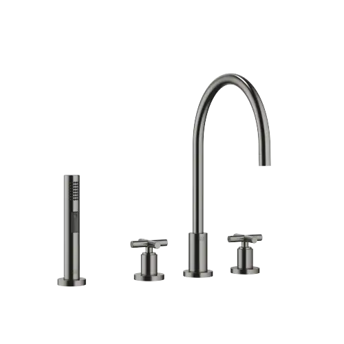 TARA Three-hole mixer with rinsing spray set - Brushed Dark Platinum - Set containing 2 articles