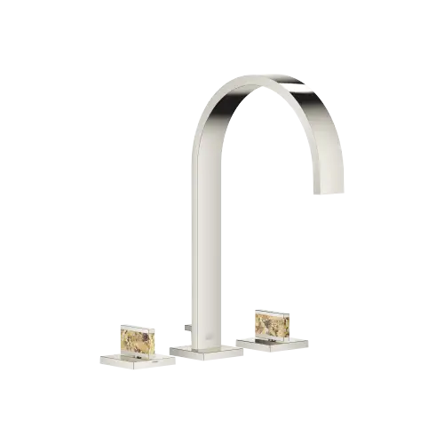MEM Three-hole basin mixer with pop-up waste Nature Squared Hatchet Shell Gaya White - Platinum - Set containing 3 articles