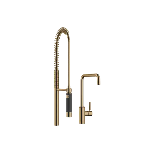 META SQUARE Single-lever mixer with Profi spray set - Brushed Dark Brass (PVD) - Set containing 2 articles