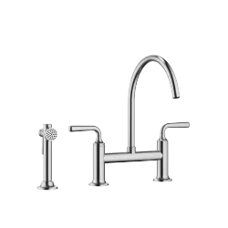 VAIA Two-hole bridge mixer with rinsing spray set - Brushed Chrome - Set containing 2 articles