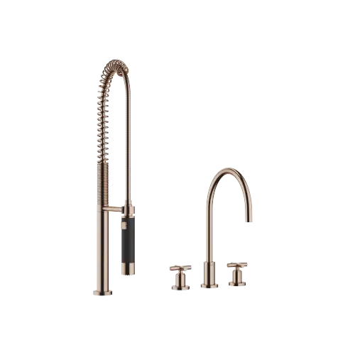 TARA Three-hole mixer with profi spray set - Brushed Bronze (PVD) - Set containing 2 articles