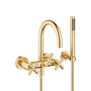TARA Monomando de bañera para montaje a pared con juego de ducha de mano - Latón cepillado (Oro 23k) - 25 133 892-28