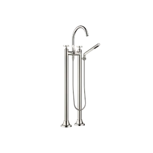 VAIA Two-hole bath mixer for free-standing assembly with hand shower set - Platinum - 25 943 809-08