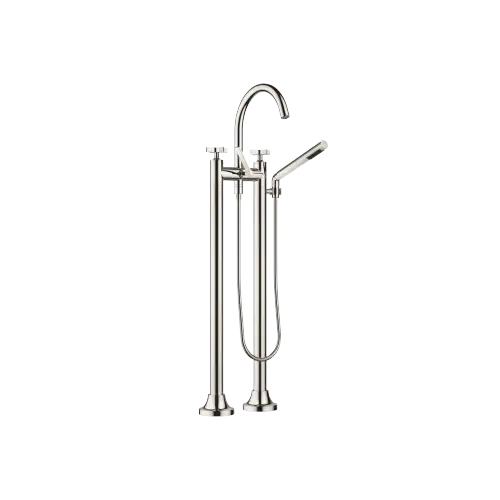 VAIA Two-hole bath mixer for free-standing assembly with hand shower set - Platinum - 25 943 809-08