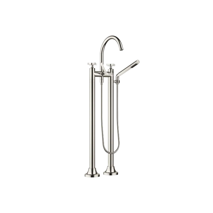 VAIA Two-hole bath mixer for free-standing assembly with hand shower set - Platinum - 25 943 809-08