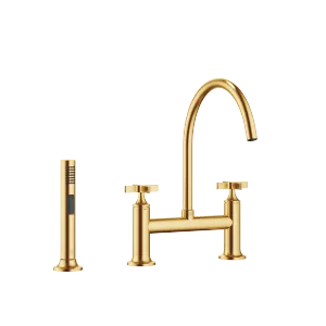 VAIA Two-hole bridge mixer with rinsing spray set - Brushed Durabrass (23kt Gold) - Set containing 2 articles