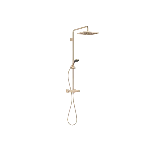 SYMETRICS Showerpipe with shower thermostat 300 x 240 mm - Brushed Light Gold (PVD) - Set containing 2 articles