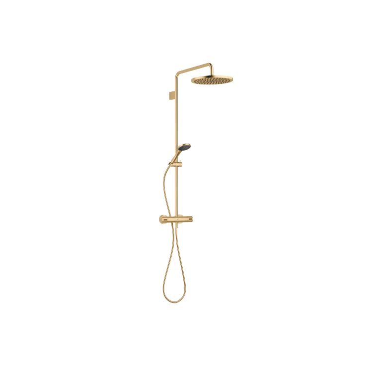 Showerpipe with shower thermostat - Brushed Durabrass (23kt Gold) - Set containing 2 articles