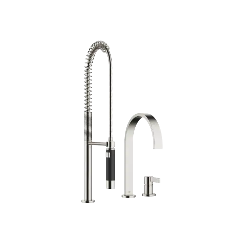 MEM Two-hole mixer with individual rosettes with profi spray set - Brushed Platinum - Set containing 2 articles