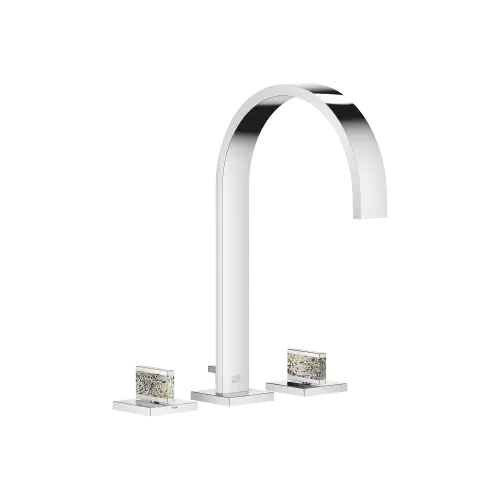 MEM Mélangeur lavabo à 3 trous avec garniture d'écoulement Nature Squared Eggshell Snakeskin Black - Chrome - Set contenant 3 articles