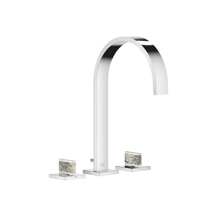 MEM Three-hole lavatory mixer with drain Nature Squared Eggshell Snakeskin Black - Chrome - Set containing 3 articles