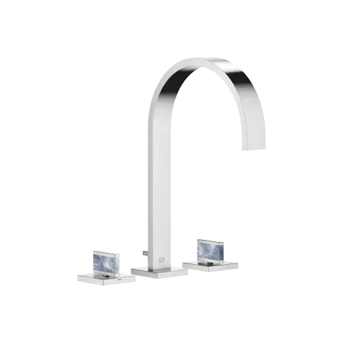 MEM Mélangeur lavabo à 3 trous avec garniture d'écoulement Nature Squared Pearl Shell Callisto Black - Chrome brossé - Set contenant 3 articles