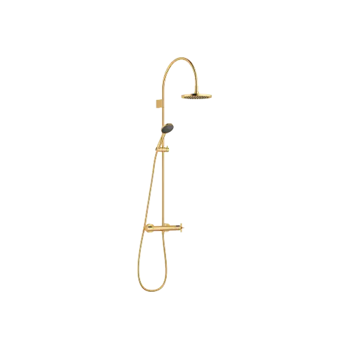 VAIA Showerpipe-Anwendung mit Brause-Thermostat FlowReduce 220 mm - Messing gebürstet (23kt Gold) - Set aus 2 Artikeln