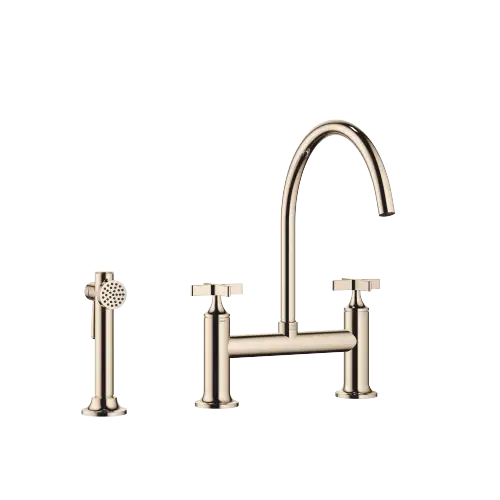 VAIA Two-hole bridge mixer with rinsing spray set - Champagne (22kt Gold) - Set containing 2 articles