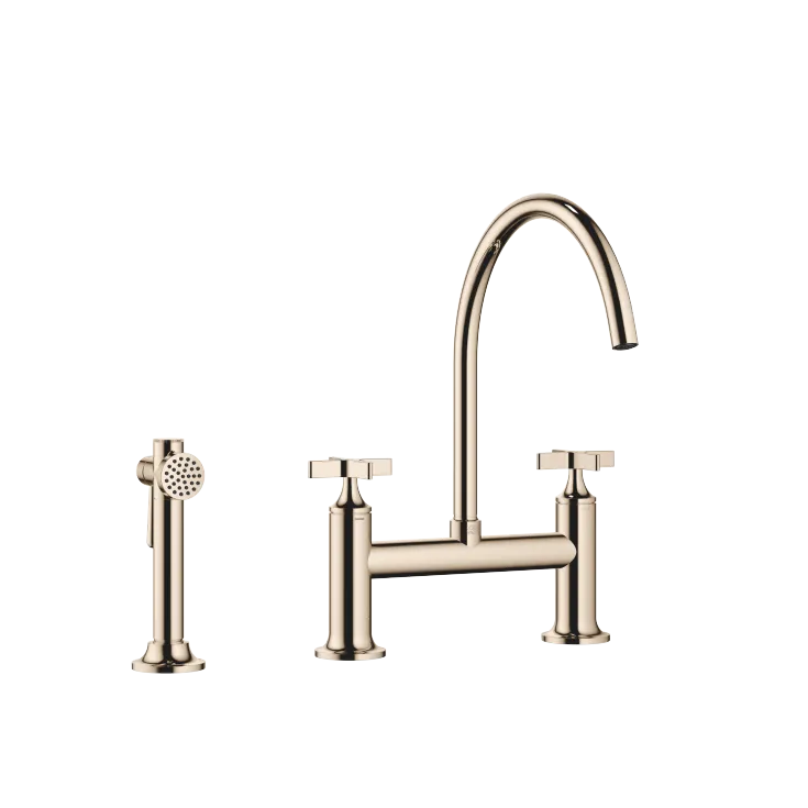 VAIA Two-hole bridge mixer with rinsing spray set - Champagne (22kt Gold) - Set containing 2 articles