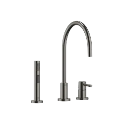 TARA Two-hole mixer with individual rosettes with rinsing spray set - Brushed Dark Platinum - Set containing 2 articles