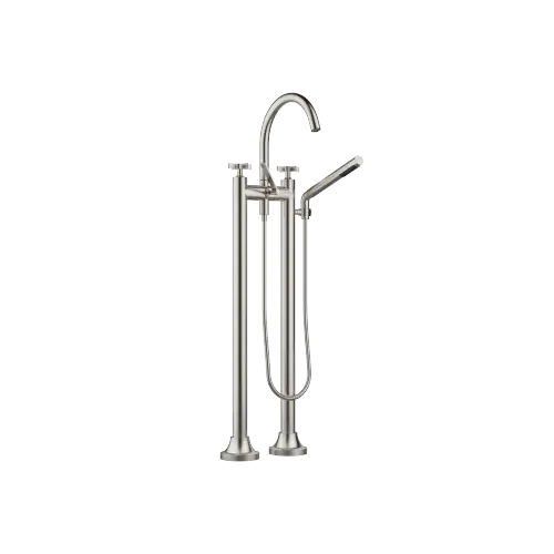 VAIA Two-hole bath mixer for free-standing assembly with hand shower set - Brushed Platinum - 25 943 809-06