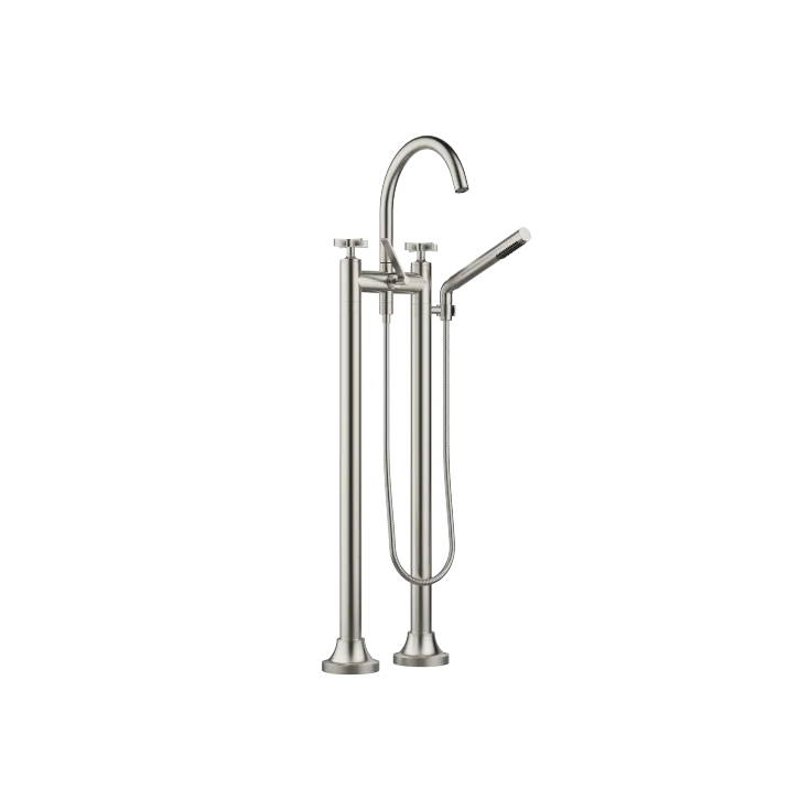 VAIA Two-hole bath mixer for free-standing assembly with hand shower set - Brushed Platinum - 25 943 809-06