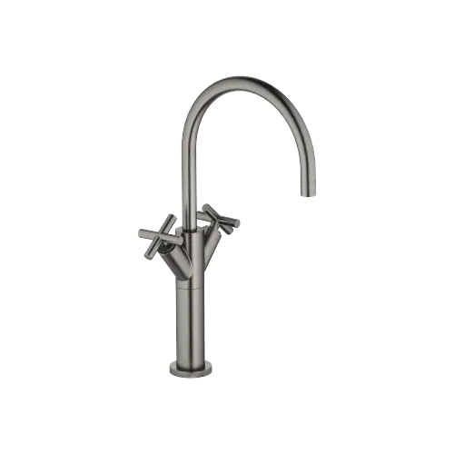 TARA Single-hole basin mixer with raised base without pop-up waste - Brushed Dark Platinum - 22 533 892-99