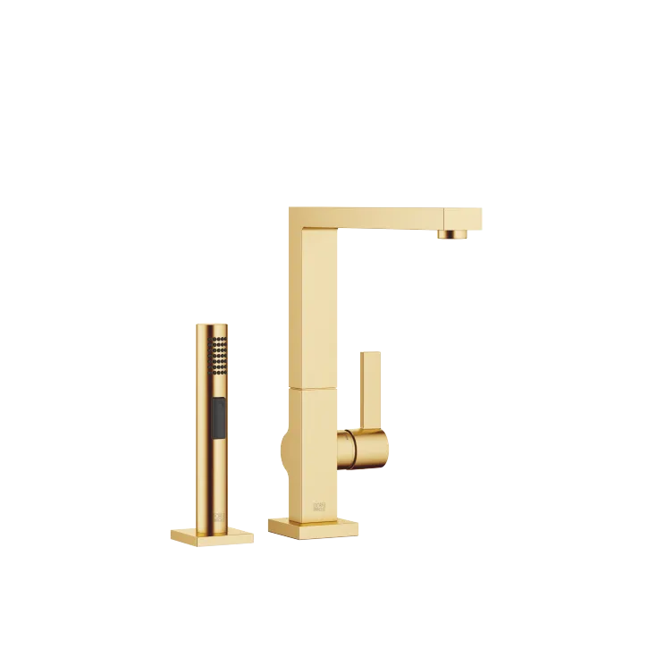 LOT Single-lever mixer with rinsing spray set - Brushed Durabrass (23kt Gold) - Set containing 2 articles