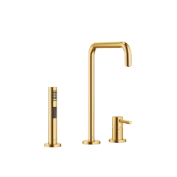 META SQUARE Two-hole mixer with individual rosettes with rinsing spray set - Brushed Durabrass (23kt Gold) - Set containing 2 articles