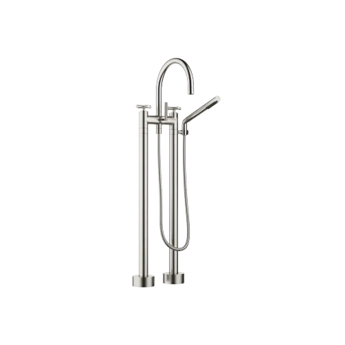 TARA Two-hole bath mixer for free-standing assembly with hand shower set - Brushed Platinum - 25 943 892-06