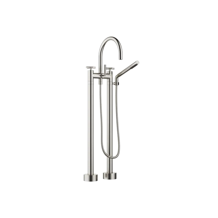 TARA Two-hole bath mixer for free-standing assembly with hand shower set - Brushed Platinum - 25 943 892-06