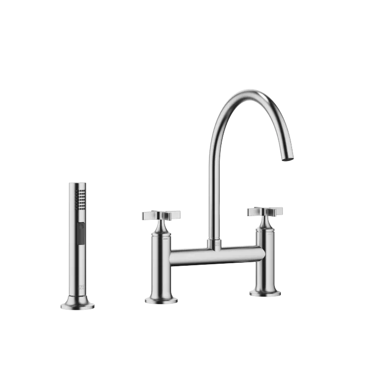 VAIA Two-hole bridge mixer with rinsing spray set - Brushed Chrome - Set containing 2 articles