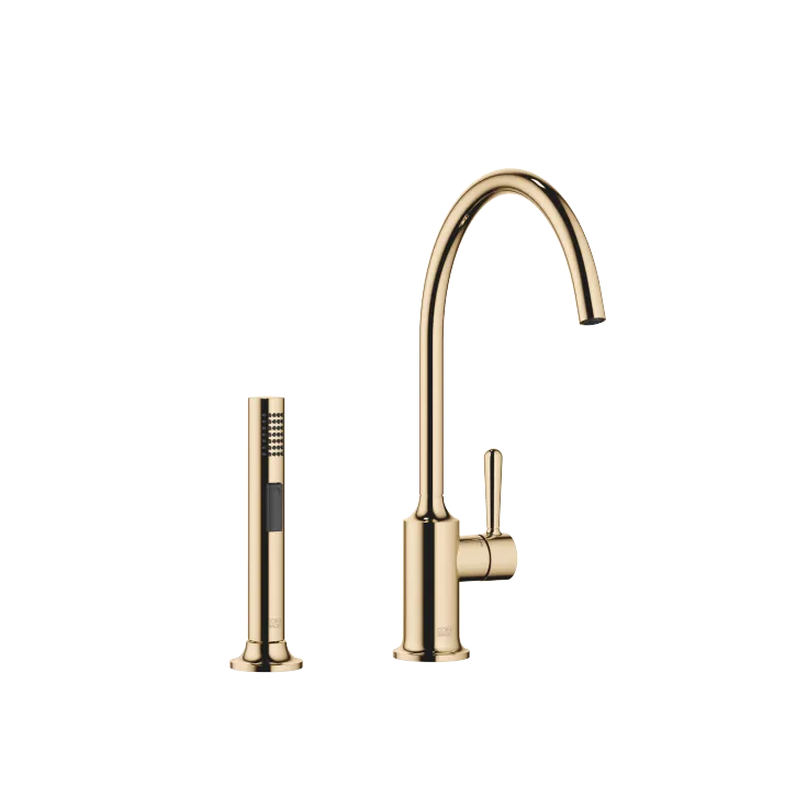 VAIA Monomando con rociador de cocina - Latón (Oro 23k) - Set que contiene 2 artículos