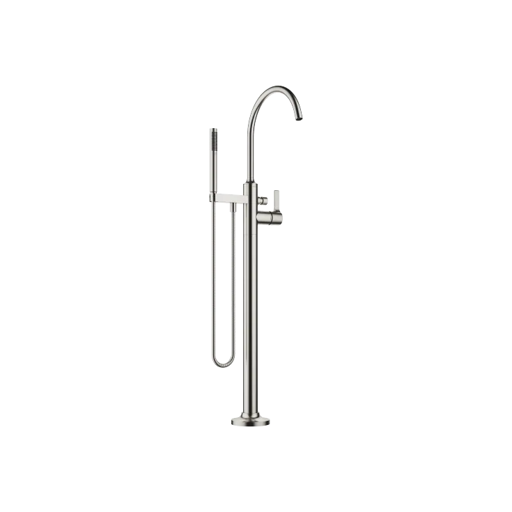 VAIA Single-lever bath mixer with stand pipe for free-standing assembly with hand shower set - Brushed Platinum - 25 863 809-06